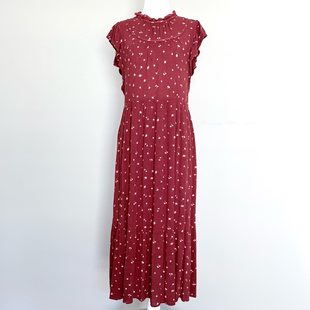 Universal Thread Flowy cottagecore boho prairie tiered midi rust red dress XS